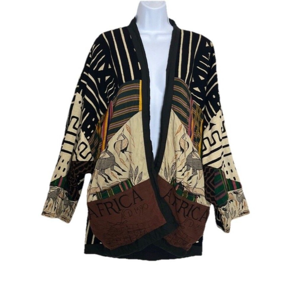 Vintage Ashro Africa Kimono XL Handcrafted Rare Art to Wear Patchwork *NOTE FLAW